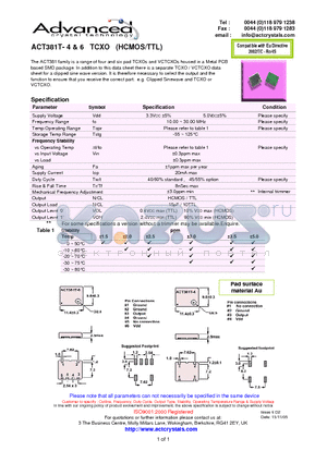 ACT381T-6 datasheet - a range of four and six pad TCXOs and VCTCXOs