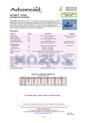 ACT3A01VT datasheet - a range of TC/ VCTCXOs