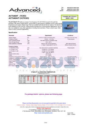 ACT3A04T datasheet - a range of low frequency TC/ VCTCXOs