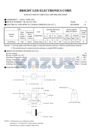 BL-XE1361-TR9 datasheet - SURFACE MOUNT CHIP LED LAMPS SPECIFICATION