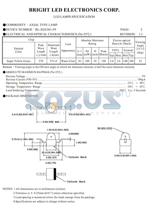 BL-XGE361-TR9 datasheet - AXIAL TYPE LED LAMPS SPECIFICATION