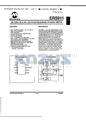 ER5911 datasheet - 1K (128 X 8 OR 64 X 16) SERIAL ELECTRICALLY ERASABLE PROM
