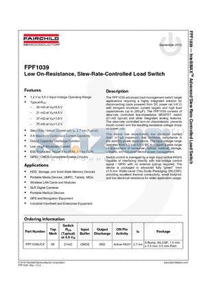 FPF1039 datasheet - Low On-Resistance, Slew-Rate-Controlled Load Switch