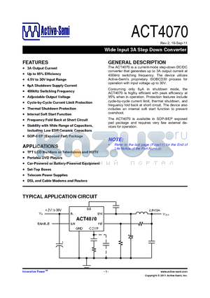 ACT4070YH-T datasheet - Wide Input 3A Step Down Converter