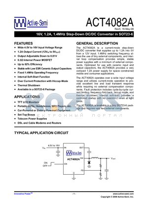 ACT4082A datasheet - 16V, 1.2A, 1.4MHz Step-Down DC/DC Converter in SOT23-6