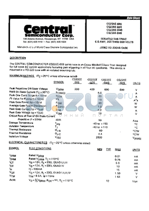 CQ220I-6DS datasheet - ISOLATED TAB TRIAC 6.0AMP, 200 THRU 800 VOLTS