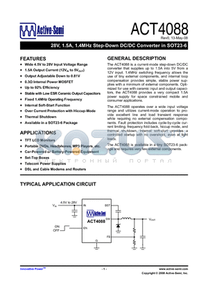 ACT4088_08 datasheet - 28V, 1.5A, 1.4MHz Step-Down DC/DC Converter in SOT23-6