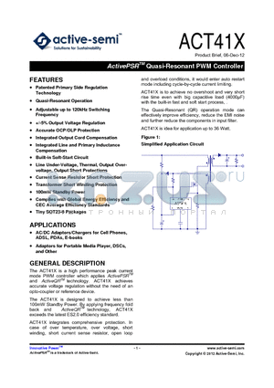 ACT410US-T datasheet - ActivePSR Quasi-Resonant PWM Controller