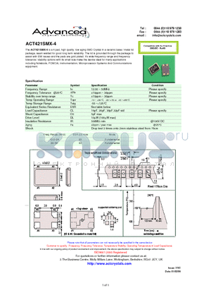ACT421SMX-4 datasheet - 4 pad, high quality, low aging SMD Crystal