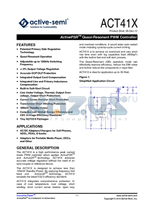 ACT41X datasheet - ActivePSR Quasi-Resonant PWM Controller