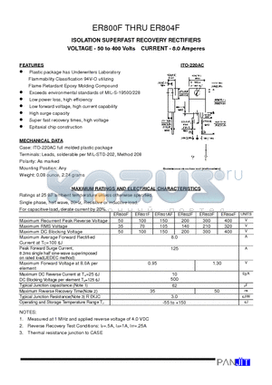 ER800F datasheet - ISOLATION SUPERFAST RECOVERY RECTIFIERS(VOLTAGE - 50 to 400 Volts CURRENT - 8.0 Amperes)