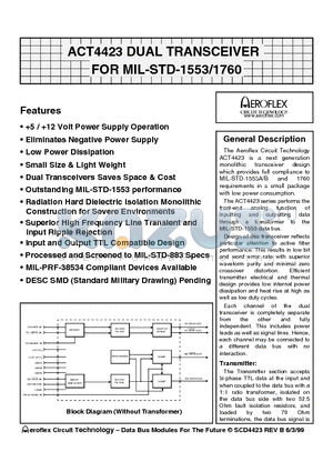 ACT4423-DF datasheet - ACT4423 DUAL TRANSCEIVER FOR MIL-STD-1553/1760