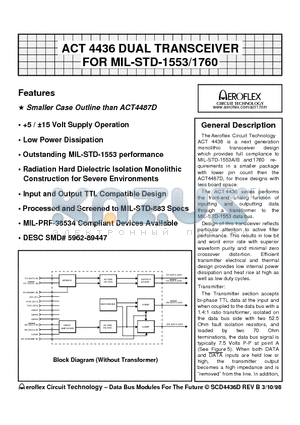 ACT4436-DFI datasheet - ACT 4436 DUAL TRANSCEIVER FOR MIL-STD-1553/1760