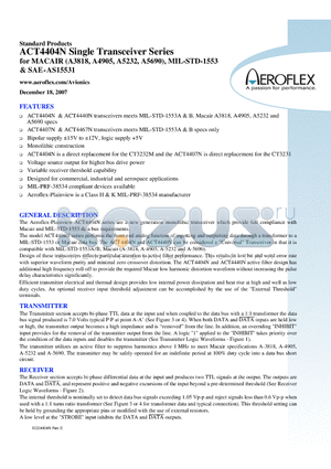 ACT4440N-2 datasheet - Single Transceiver for MACAIR (A3818, A4905, A5232, A5690), MIL-STD-1553 & SAE-AS15531