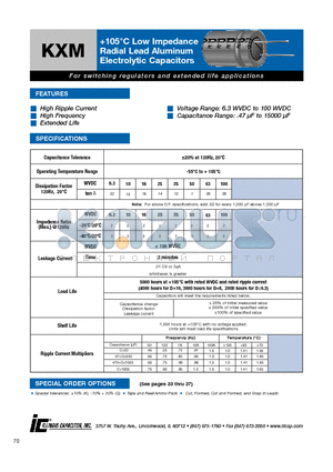 826KXM100M datasheet - 105`C Low Impedance Radial Lead Aluminum Electrolytic Capacitors