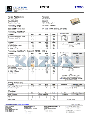 C2260A1-0009 datasheet - TCXO EFC Standard Low Profile Small Size 100 % RoHS compliant