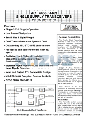 ACT4463 datasheet - ACT 4453 / 4463  SINGLE SUPPLY TRANSCEIVERS FOR MIL-STD-1553/1760