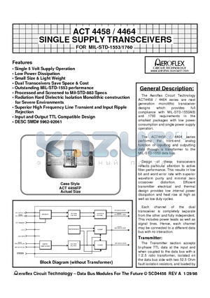 ACT4464 datasheet - ACT 4458 / 4464 SINGLE SUPPLY TRANSCEIVERS FOR MIL-STD-1553/1760