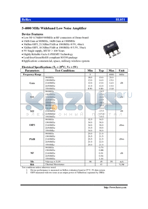 BL051 datasheet - 5-4000 MHz Wideband Low Noise Amplifier
