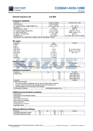 C2260A1-0235-12M8 datasheet - Nominal frequency (f0)