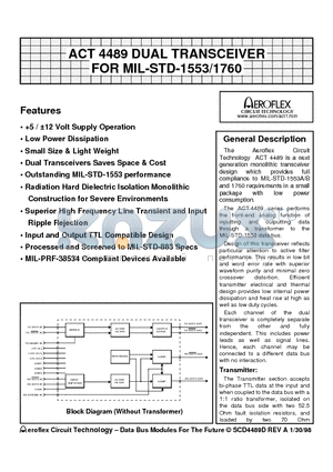 ACT4489-DI datasheet - ACT 4489 DUAL TRANSCEIVER FOR MIL-STD-1553/1760