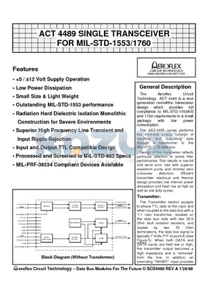 ACT4489-FI datasheet - ACT 4489 SINGLE TRANSCEIVER FOR MIL-STD-1553/1760