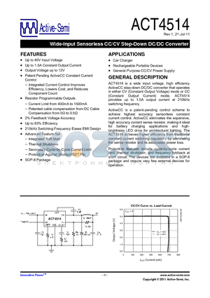 ACT4514 datasheet - Wide-Input Sensorless CC/CV Step-Down DC/DC Converter