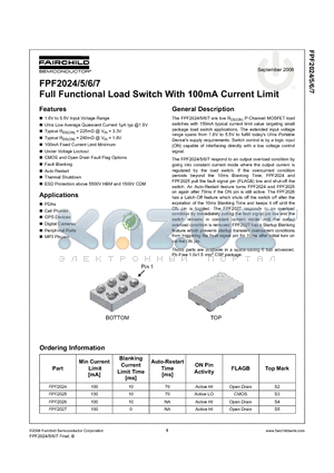 FPF2024 datasheet - Full Functional Load Switch With 100mA Current Limit