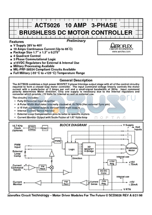 ACT5026 datasheet - ACT5026 10 AMP 3-PHASE BRUSHLESS DC MOTOR CONTROLLER