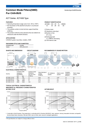 ACT45B-510-2P-TL datasheet - Common Mode Filters(SMD) For CAN-BUS