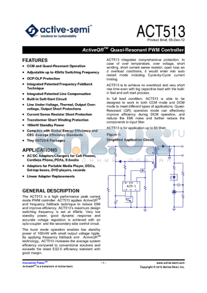 ACT513US-T datasheet - ActiveQR Quasi-Resonant PWM Controller