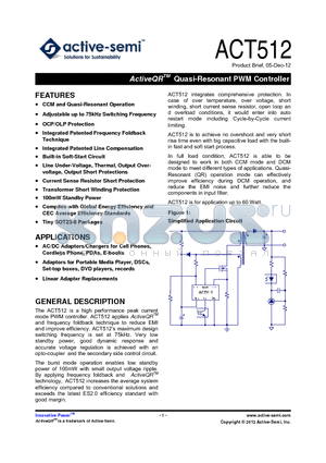 ACT512US-T datasheet - ActiveQR Quasi-Resonant PWM Controller