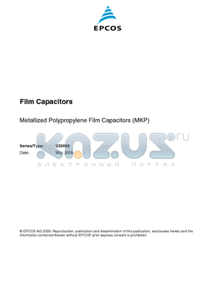B32669 datasheet - Film Capacitors Metallized Polyester Film Capacitors (MKT)