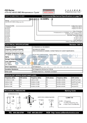 CQA32F1 datasheet - 4 Pin HC-49/US SMD Microprocessor Crystal