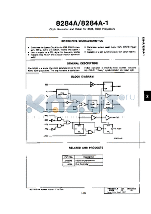 8284A-1 datasheet - Clock Generator and Driver for 8066, 8088 Processors