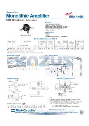 ERA-4XSM datasheet - Surface Mount Monolithic Amplifier 50, Broadband, DC to 4 GHz