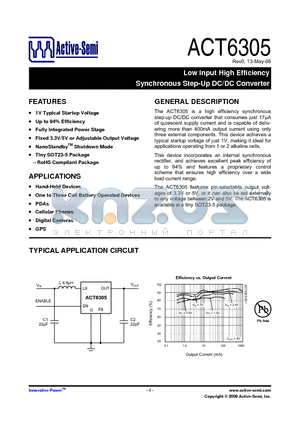 ACT6305 datasheet - Low Input High Efficiency Synchronous Step-Up DC/DC Converter