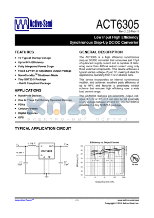 ACT6305UC-T datasheet - Low Input High Efficiency Synchronous Step-Up DC/DC Converter