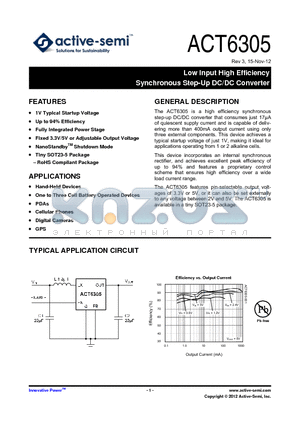 ACT6305 datasheet - Low Input High Efficiency Synchronous Step-Up DC/DC Converter