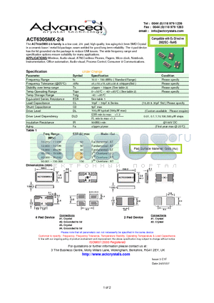 ACT630SMX-4 datasheet - low aging 6x3.5mm SMD Crystal