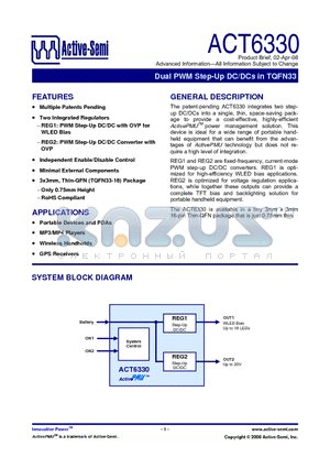 ACT6330QK-T datasheet - Dual PWM Step-Up DC/DCs in TQFN33