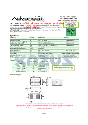 ACT634SMX-2 datasheet - low cost, 2 pad, high quality, low aging 6x3.5mm SMD