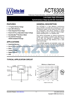 ACT6308 datasheet - Low Input High Efficiency Synchronous Step-Up DC/DC Converter