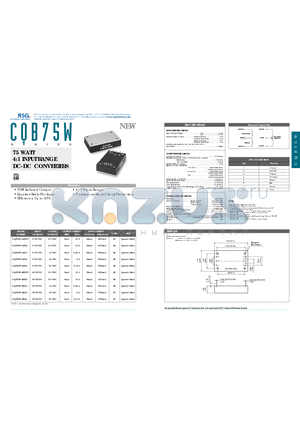 CQB75W datasheet - 75 WATT 4:1 INPUT RANGE DC-DC CONVERTERS