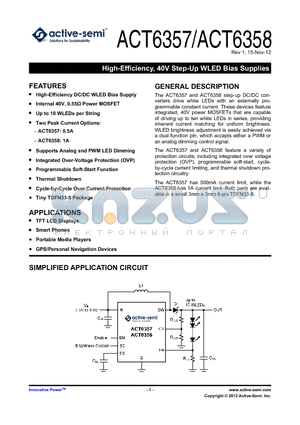 ACT6357 datasheet - High-Efficiency, 40V Step-Up WLED Bias Supplies