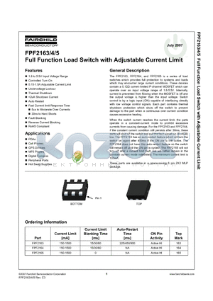 FPF2165 datasheet - Full Function Load Switch with Adjustable Current Limit