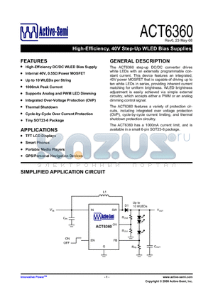 ACT6360_08 datasheet - High-Efficiency, 40V Step-Up WLED Bias Supplies