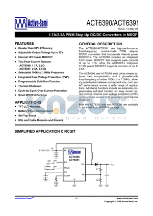 ACT6390MH-T datasheet - 1.7A/2.5A PWM Step-Up DC/DC Converters In MSOP