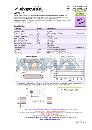 ACT711S_13 datasheet - ultra thin, plastic moulded package with a maximum height of 1.4 mm.