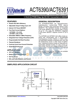 ACT6391 datasheet - 1.7A/2.5A PWM Step-Up DC/DC Converters In MSOP